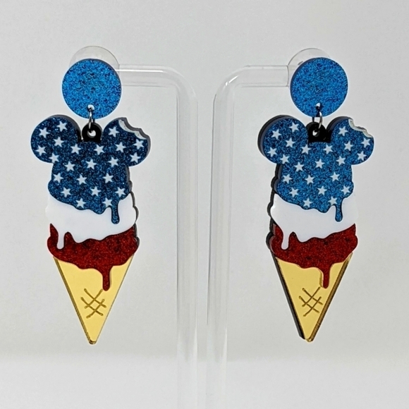 Jewelry - Mickey Mouse American flag inspired popsicle glitter drop earrings